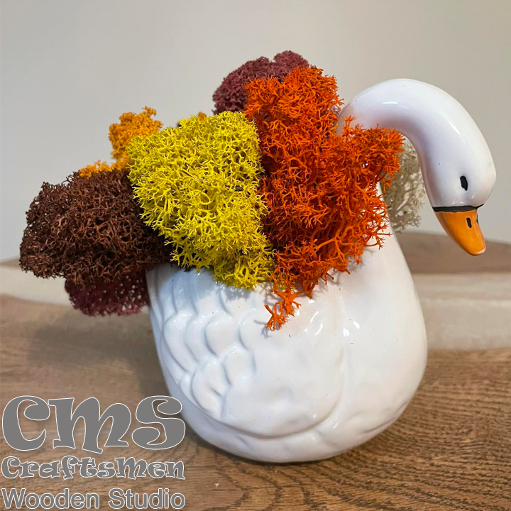 Crafts Men Studio Ceramic swan with Scandinavian moss "Autumn"