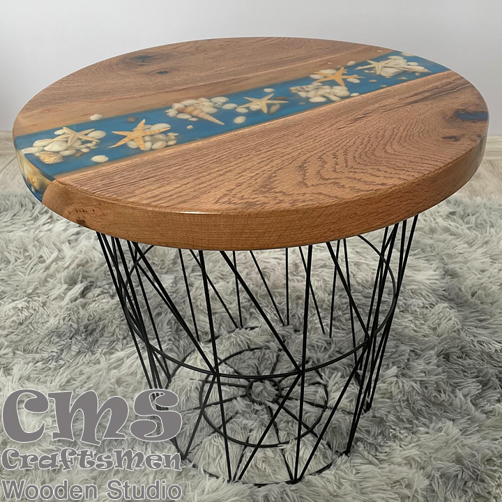 Crafts Men Wooden Studio Oak Masa - cos cu rasina epoxidica "Sea dreams"