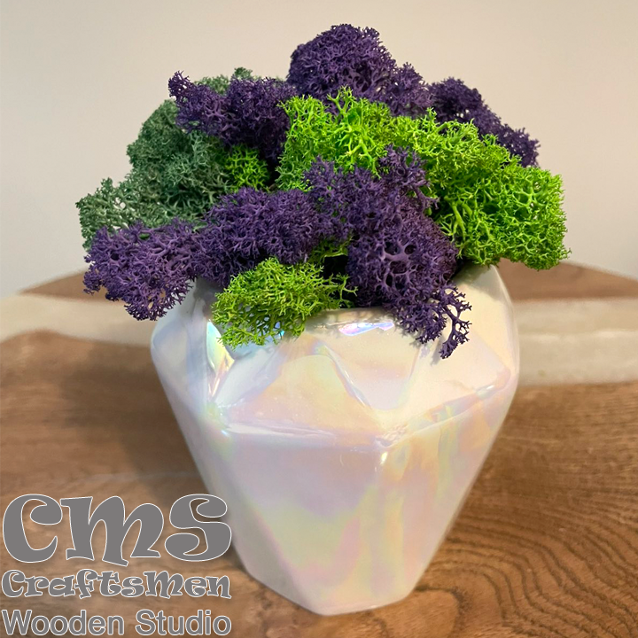 Crafts Men Studio Ceramic diamond vase with Scandinavian moss "Green / Lilac"
