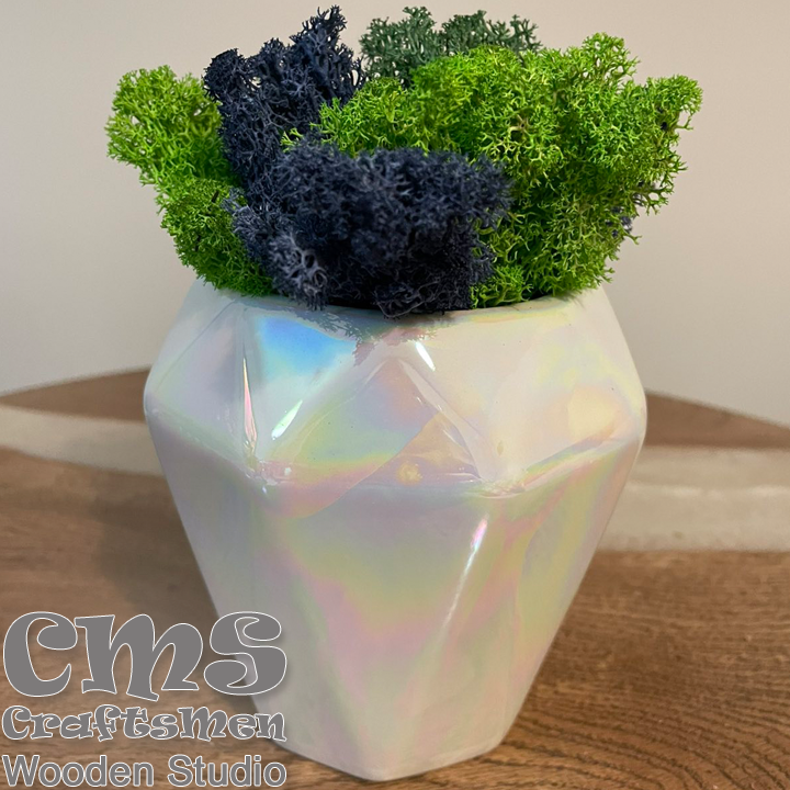 Crafts Men Studio Ceramic diamond vase with Scandinavian moss "Blue/Green"