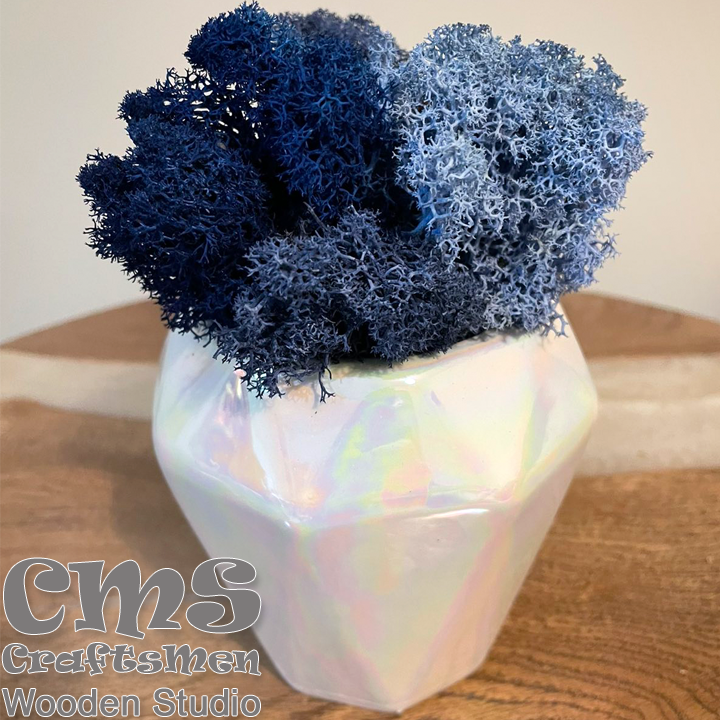 Crafts Men Studio Ceramic diamond vase with Scandinavian moss "Ocean Blue"