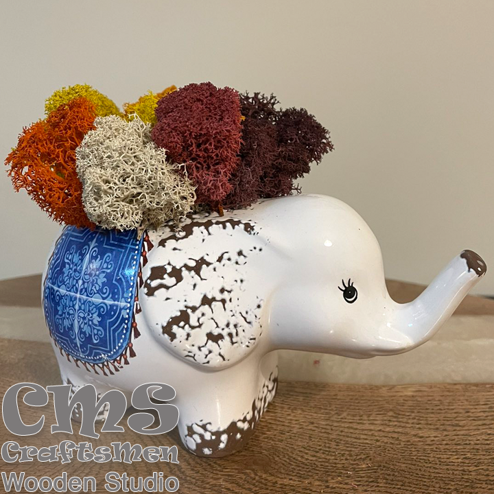 Crafts Men Studio Ceramic elephant with Scandinavian moss "Autumn"