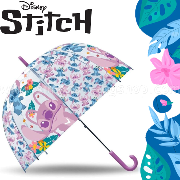 *2025 Disney Stitch Полупрозрачен чадър с дръжка ST00085 *2025 Disney Stitch Полупрозрачен чадър с дръжка ST00085