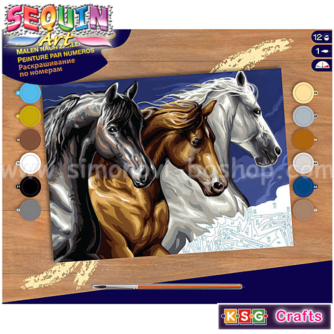 KSG Crafts - Drawing in numbers large size "Wild Horses" with wa