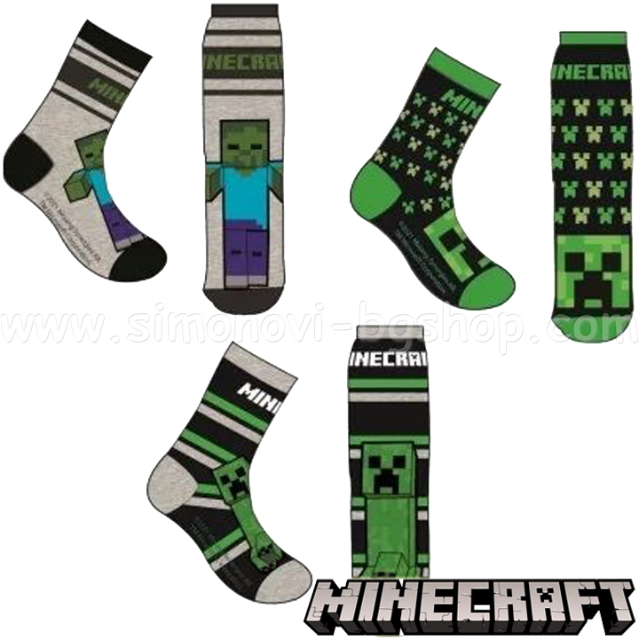 Minecraft Set of 3 pairs of socks Minecraft Steve & Creeper Pack 5056463434