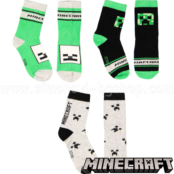 Minecraft Set 3 perechi de șosete Minecraft Green Pack 40623919