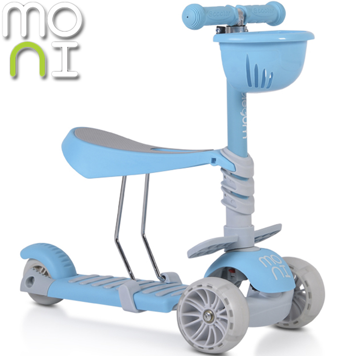 *2025 Moni Детска тротинетка със седалка Bubblegum Blue *2025 Moni Детска тротинетка със седалка Bubblegum Blue