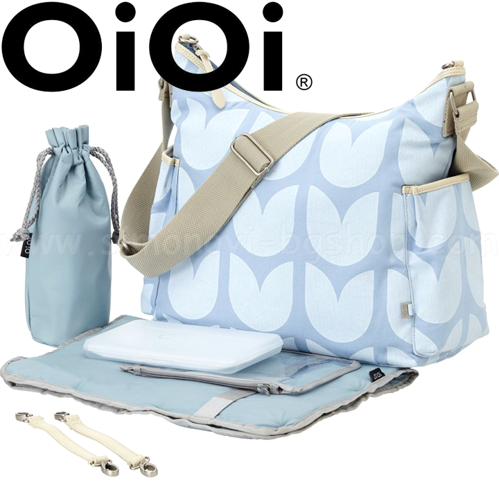 OiOi    Tulip Print Cotton Canvas Hobo Pale Blue