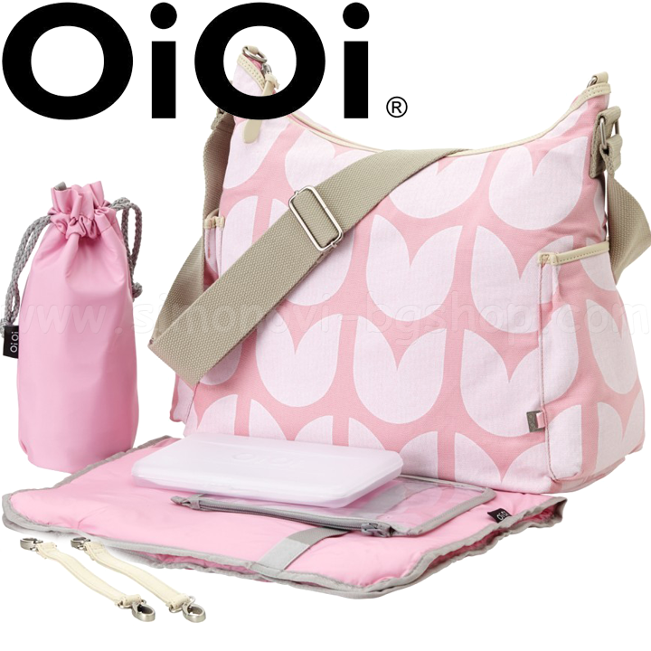 OiOi    Tulip Print Cotton Canvas Hobo Pink