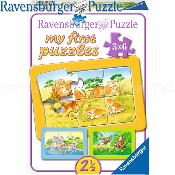 Ravensburger - Puzzle 3x6ch. "Monkey, elephant and lion" 06574
