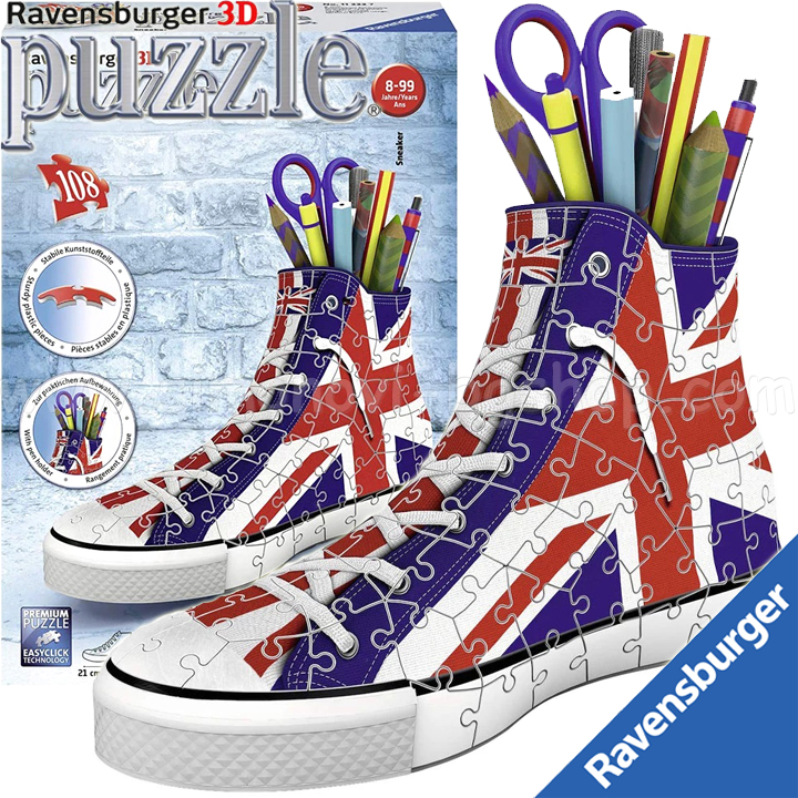 Ravensburger 3D Puzzle 108h. "Make a pencil case - Union Jack shoe" 11222