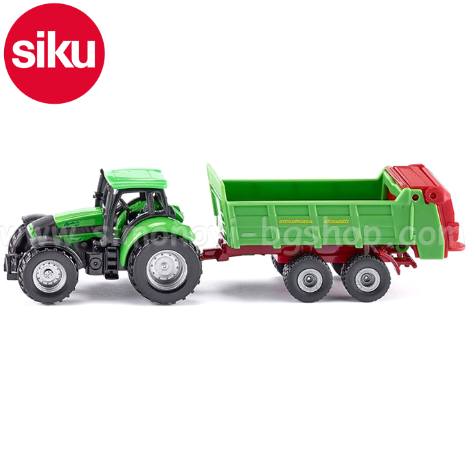 Siku - Toy tractor with a trailer for spreading fertilizer Deutz 1673