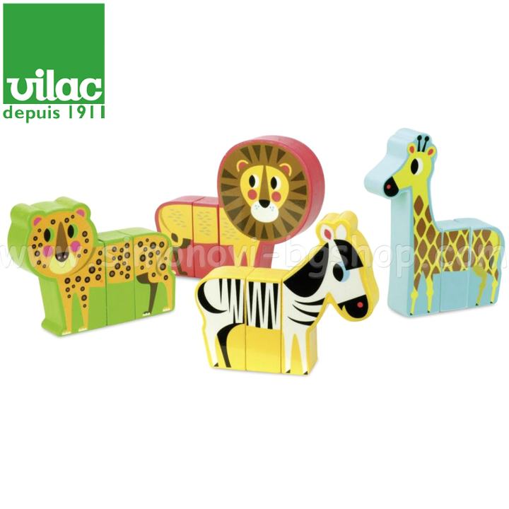 * Vilac - Animale cuburi magnetice din lemn Wild 7703